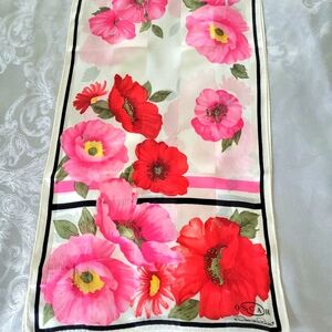 Vintage Oscar de la Renta Pink and Red Floral Silk  Scarf 58X11 Inches.
